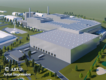 Artist’s impression of the Ciner Glass facility nearing site preparation in South Wales.