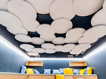 Saint-Gobain Ecophon use recycled glass wool in their custom acoustic baffles.
